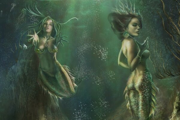 Girls of the green underwater world