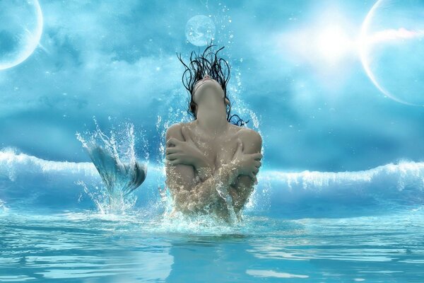 Una chica en medio de mucha agua