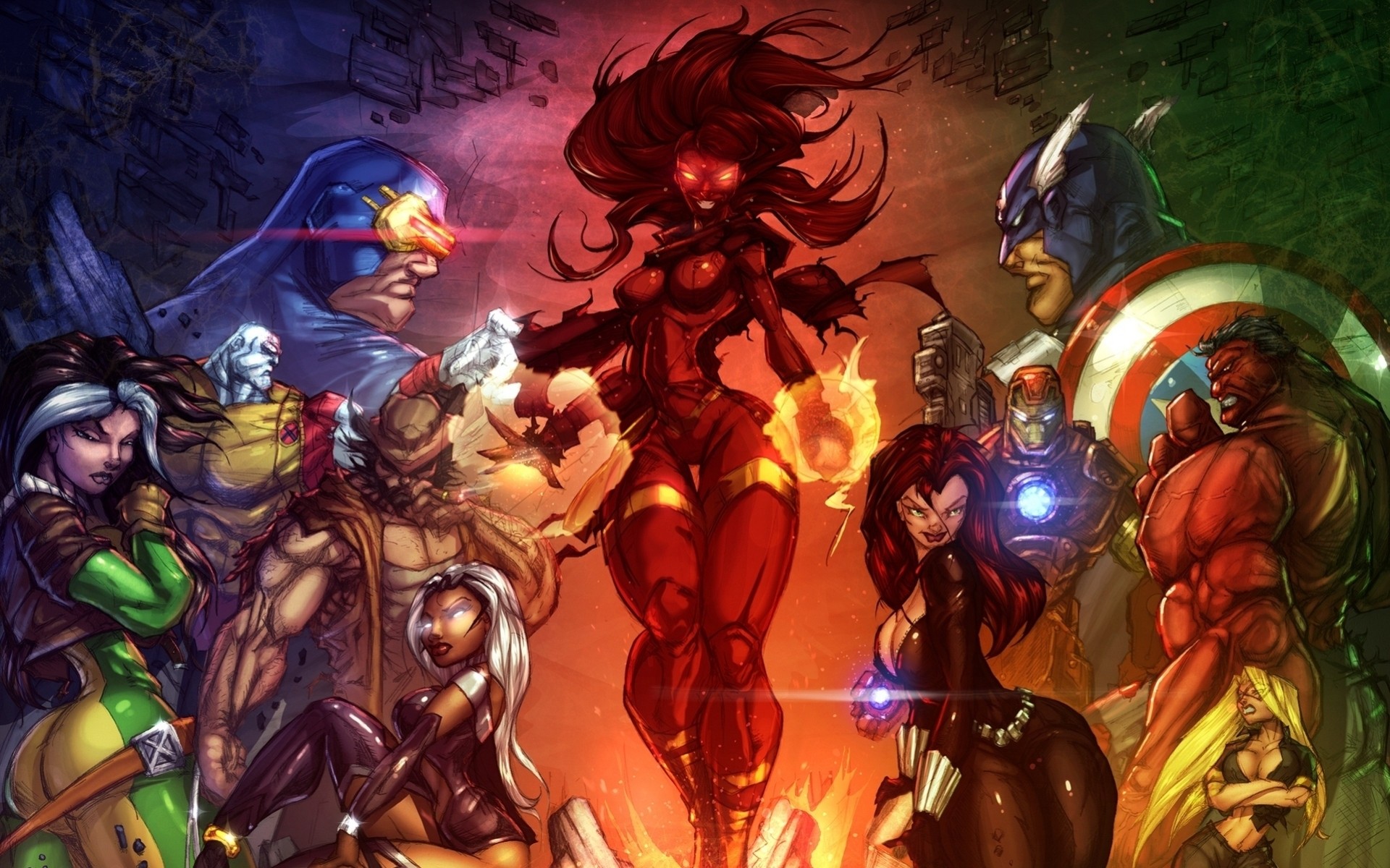 heroes avengers art superheroes confrontation x-men fantasy fanart