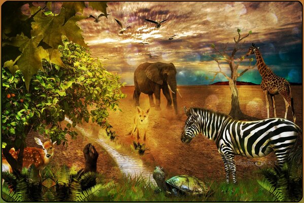 Wild animals in nature in 3d