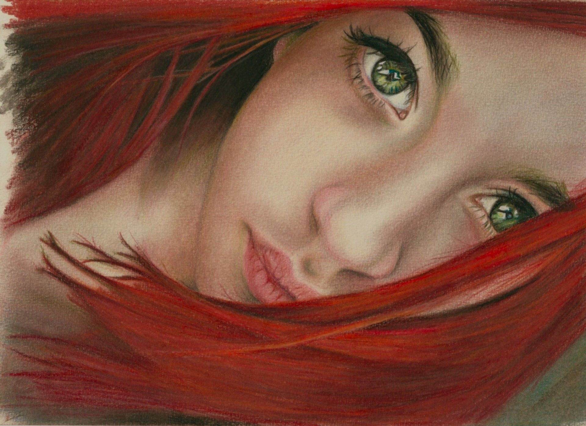 art peinture fille rouge cheveux