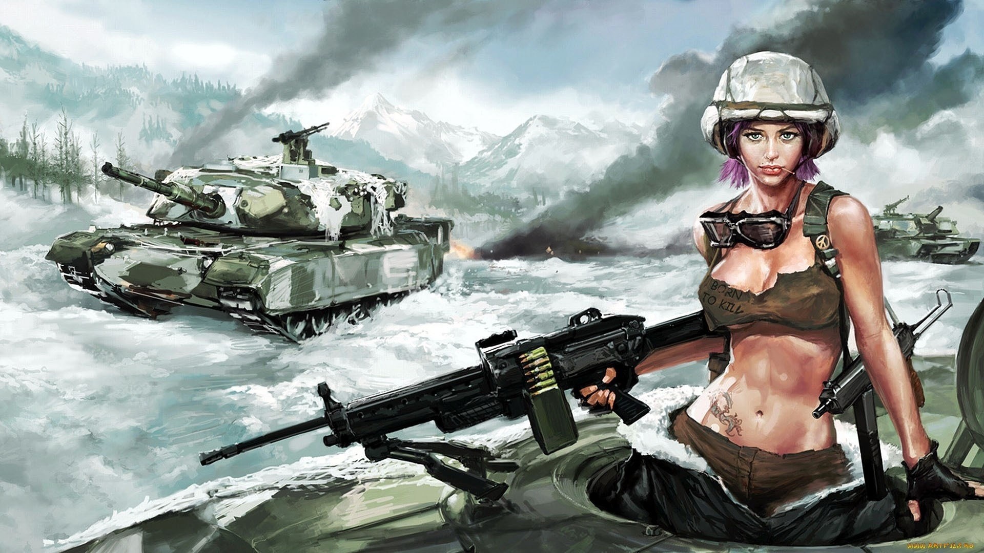 war girl tanks form views warrior weapon winter