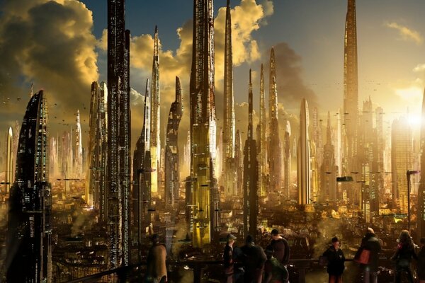 La ville du futur avec des voitures volantes