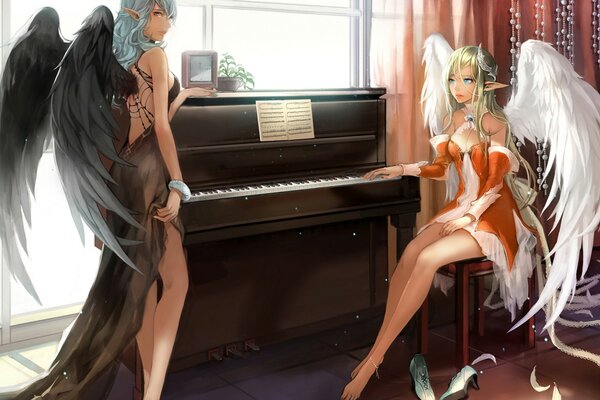 Angels girls in the room at the piano