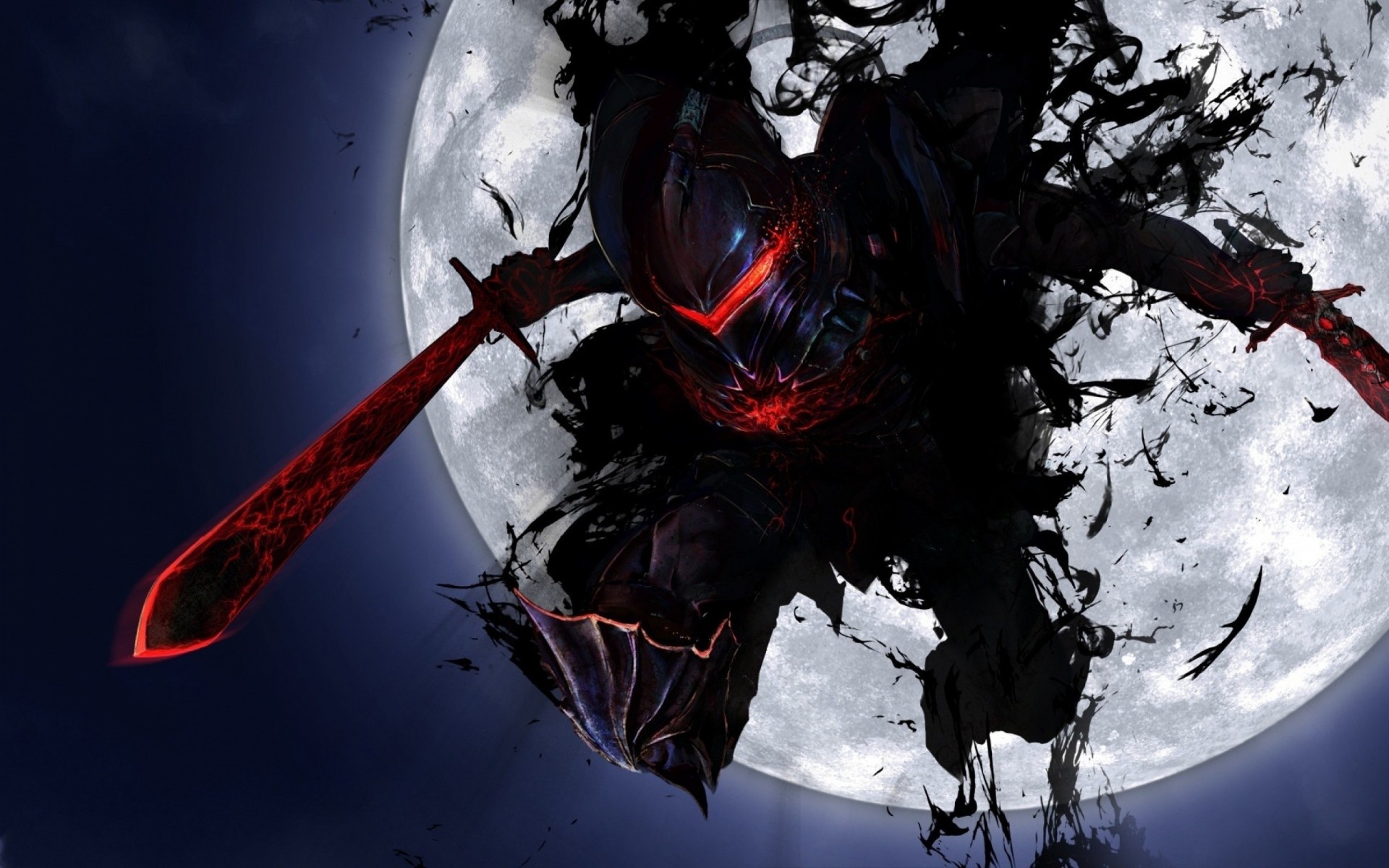 notte casco armatura nero spada luna guerriero spade ombra rosso