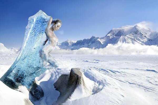 Photo shoot of a girl around the icy nature