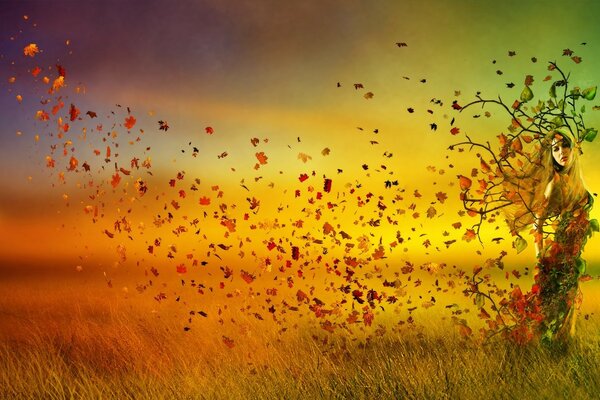 Autumn leaves in the wind