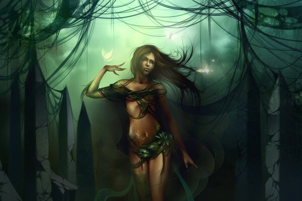 A dryad girl in a magical forest