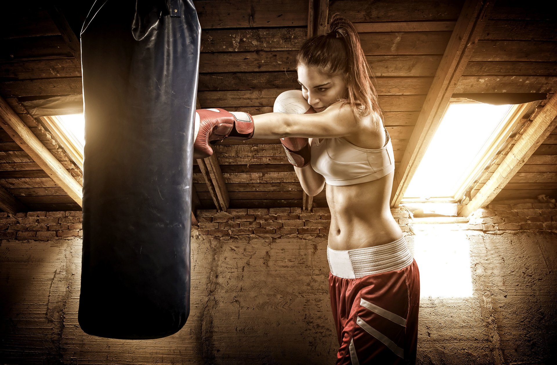 boxing bag to hit boxing woman