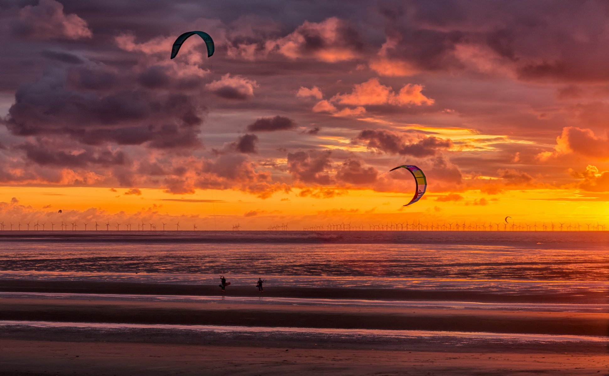 plage coucher de soleil kite surfeurs new brighton