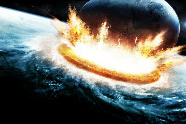 An explosion on the planet due to the collision that occurred