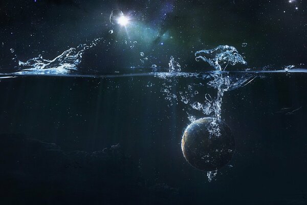 Ein fantastisches Bild eines Planeten unter Wasser im Universum