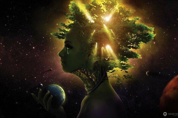 The planet is in the hands of a woman of nature