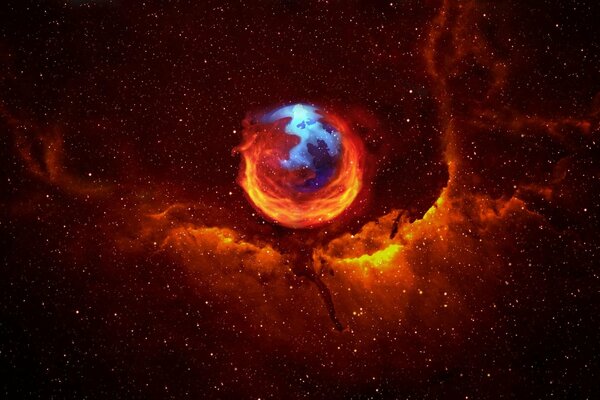 El logotipo del navegador firefox parece un planeta en el espacio