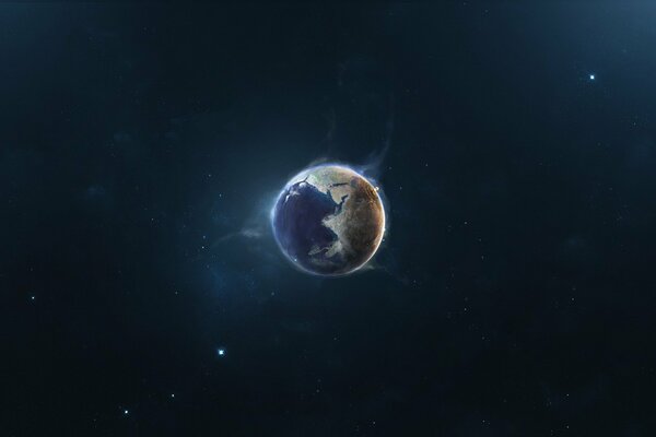 Planet - Earth in blue outer space