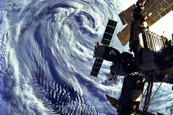 Satellite view. Cyclone on Earth