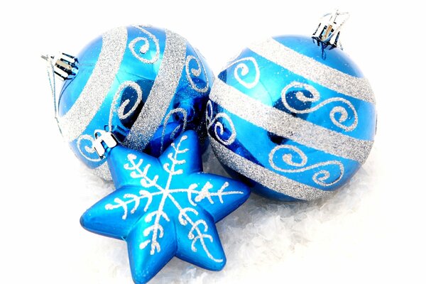 A set of Christmas decorations in blue