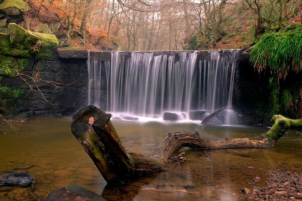 A small waterfall in the autumn forest