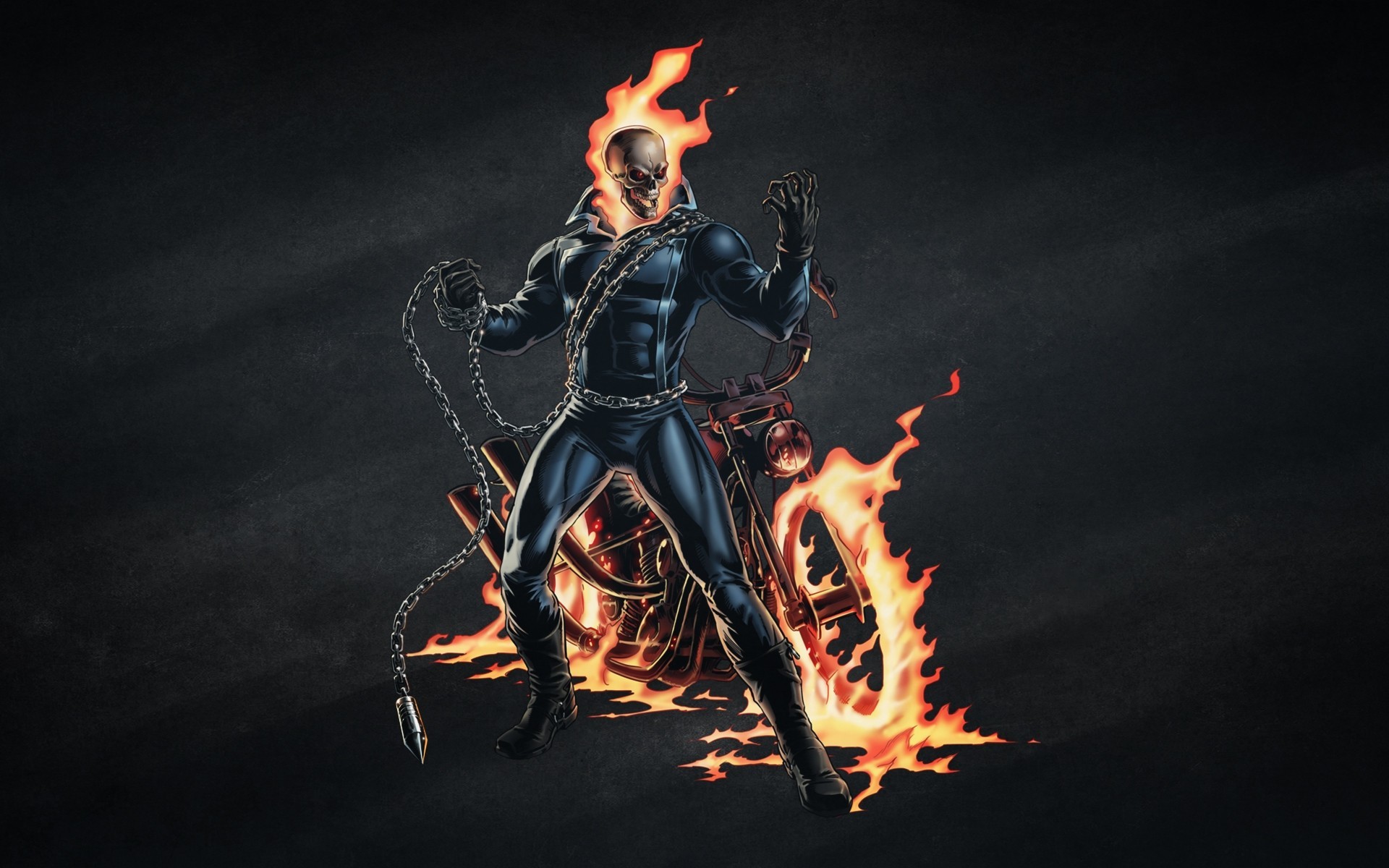 bike chains ghost rider skull fire skeleton motorcycle dark background