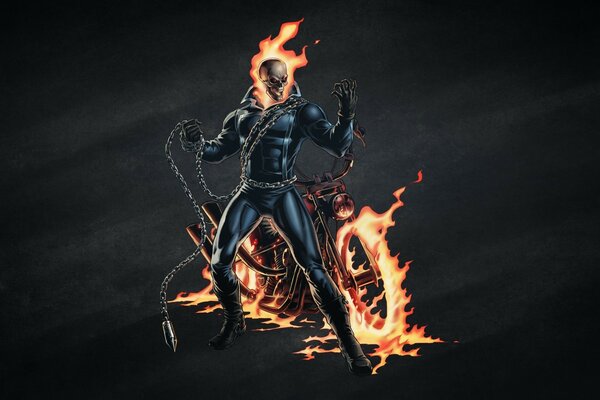 Ghost Rider en un fondo oscuro con una motocicleta