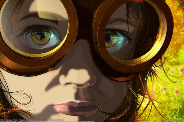 Girl s face in safety glasses close-up art