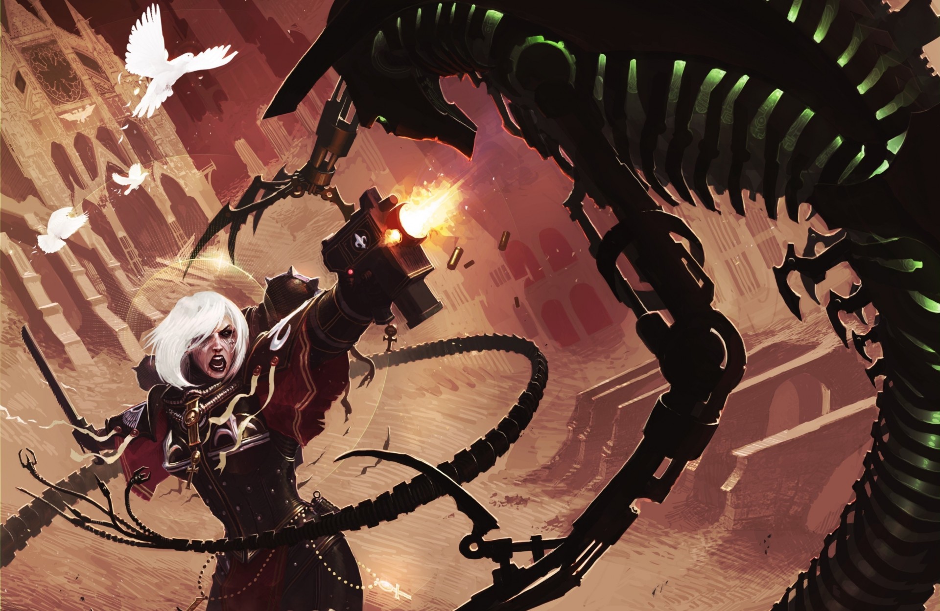 arte armas chica hermanas de la batalla warhammer 40000 batalla monstruo necron aves