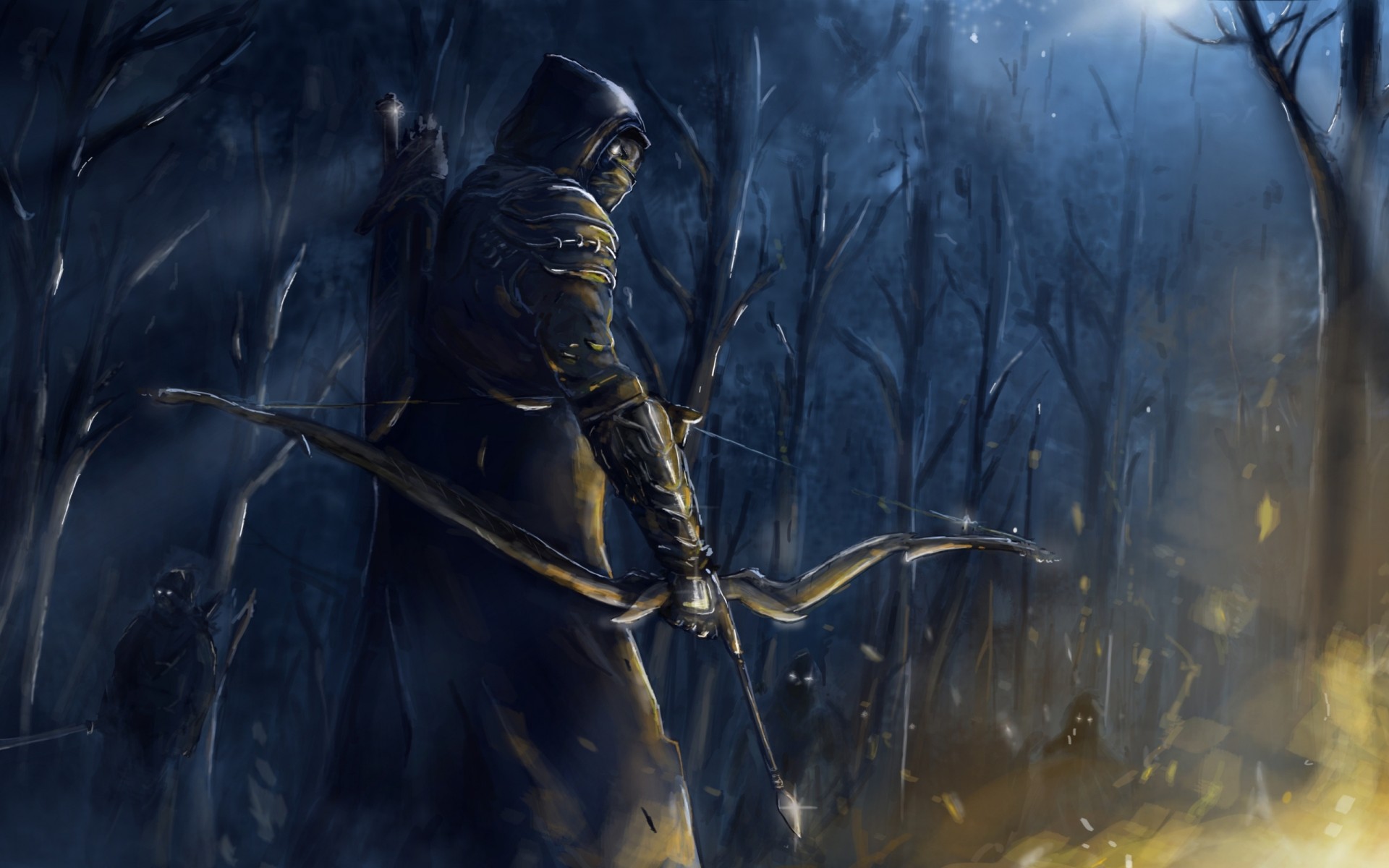 the elder scrolls online arte armas noche arco bosque fuego personas