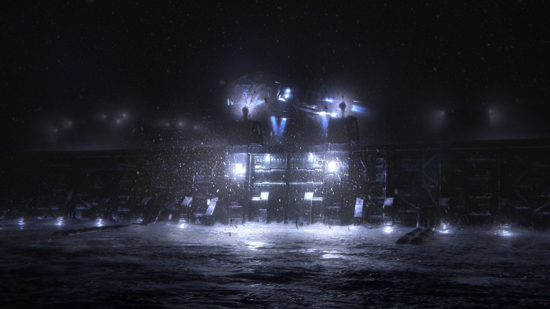 lights art night freight ship winter snow moe wall storm