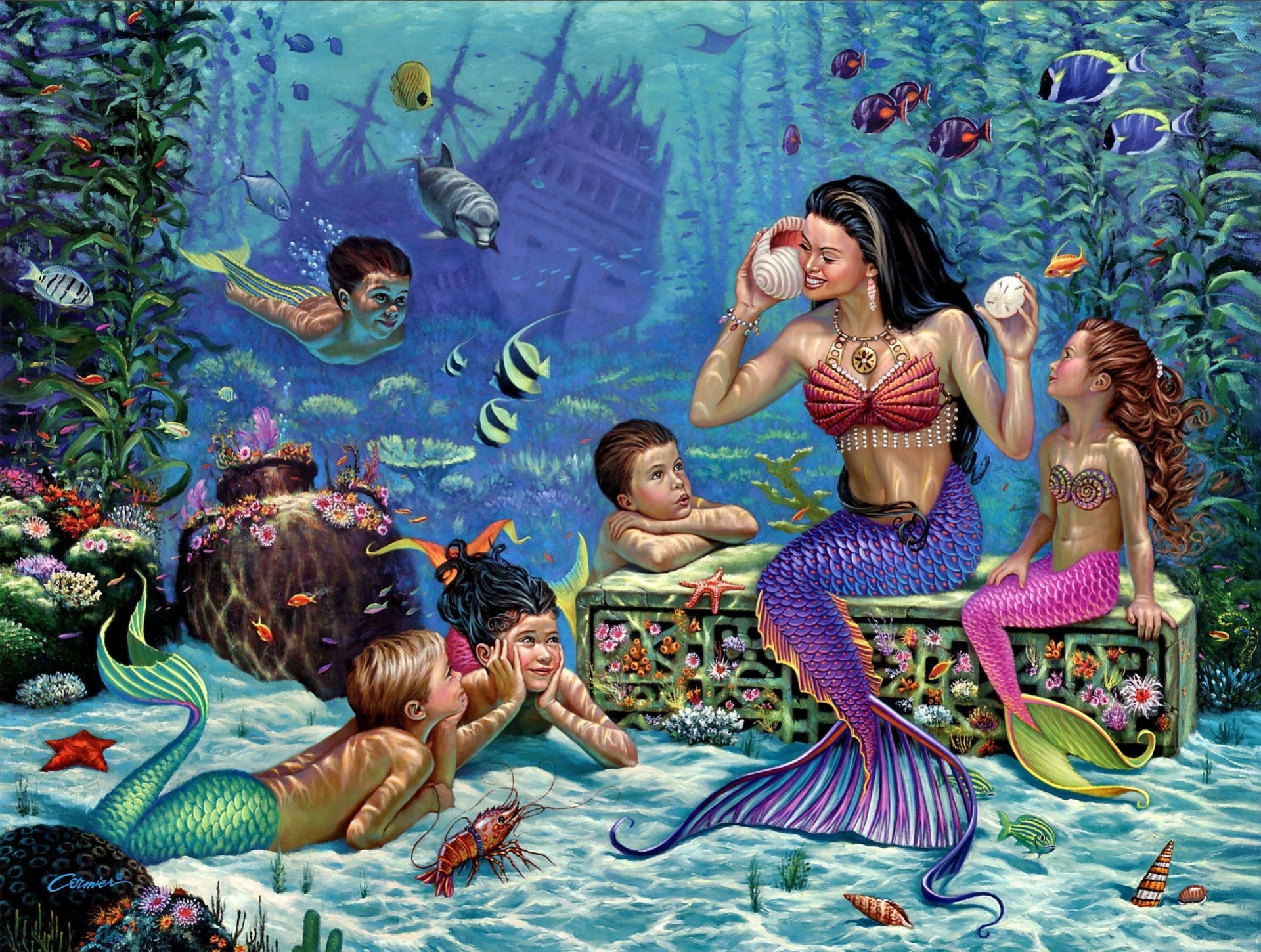 peces niños fondo marino fragata sirenas