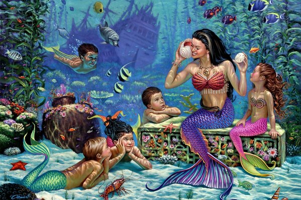 Fondo marino bambini e sirena