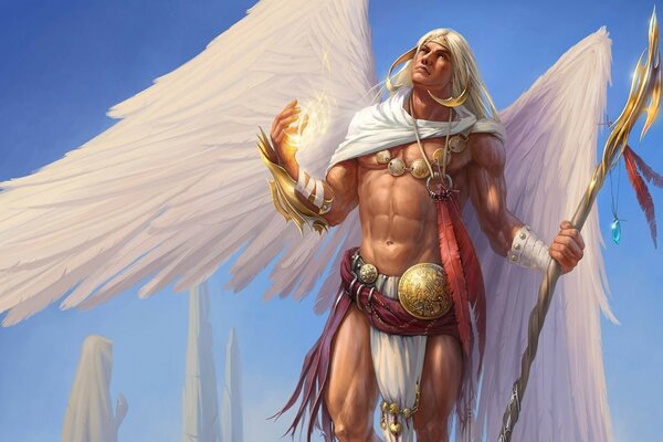 A blond warrior with angel wings