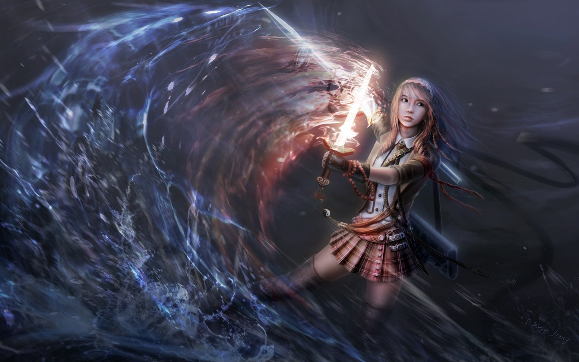 art girl of the blade water fire magic spear