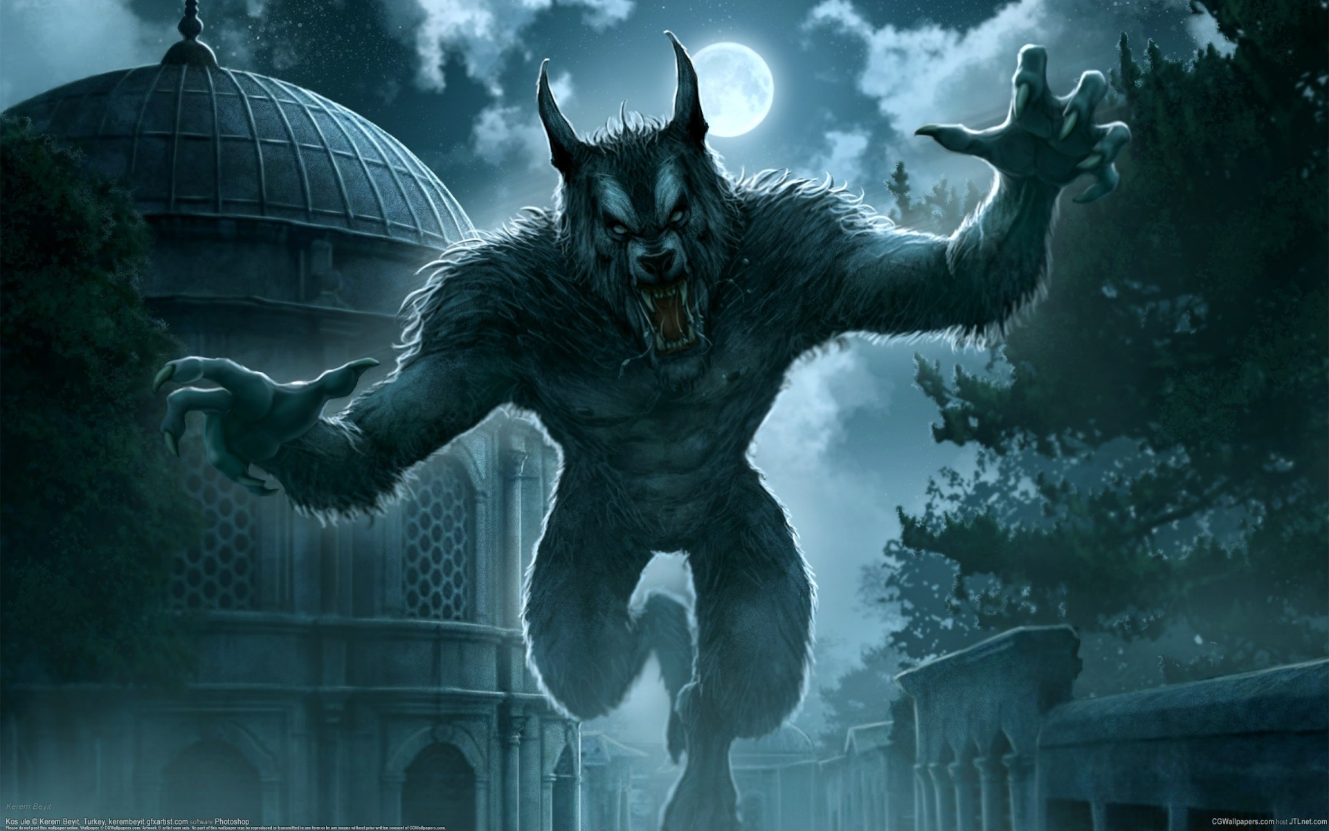 full moon night town werewolf fantasy ucchiey