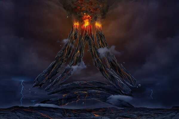 Fantastic volcano spewing lava