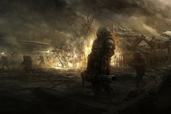 Image de la guerre des robots. Explosion