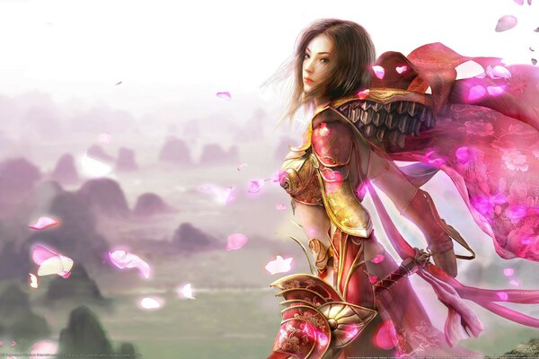 Magical girl in armor with a pink veil