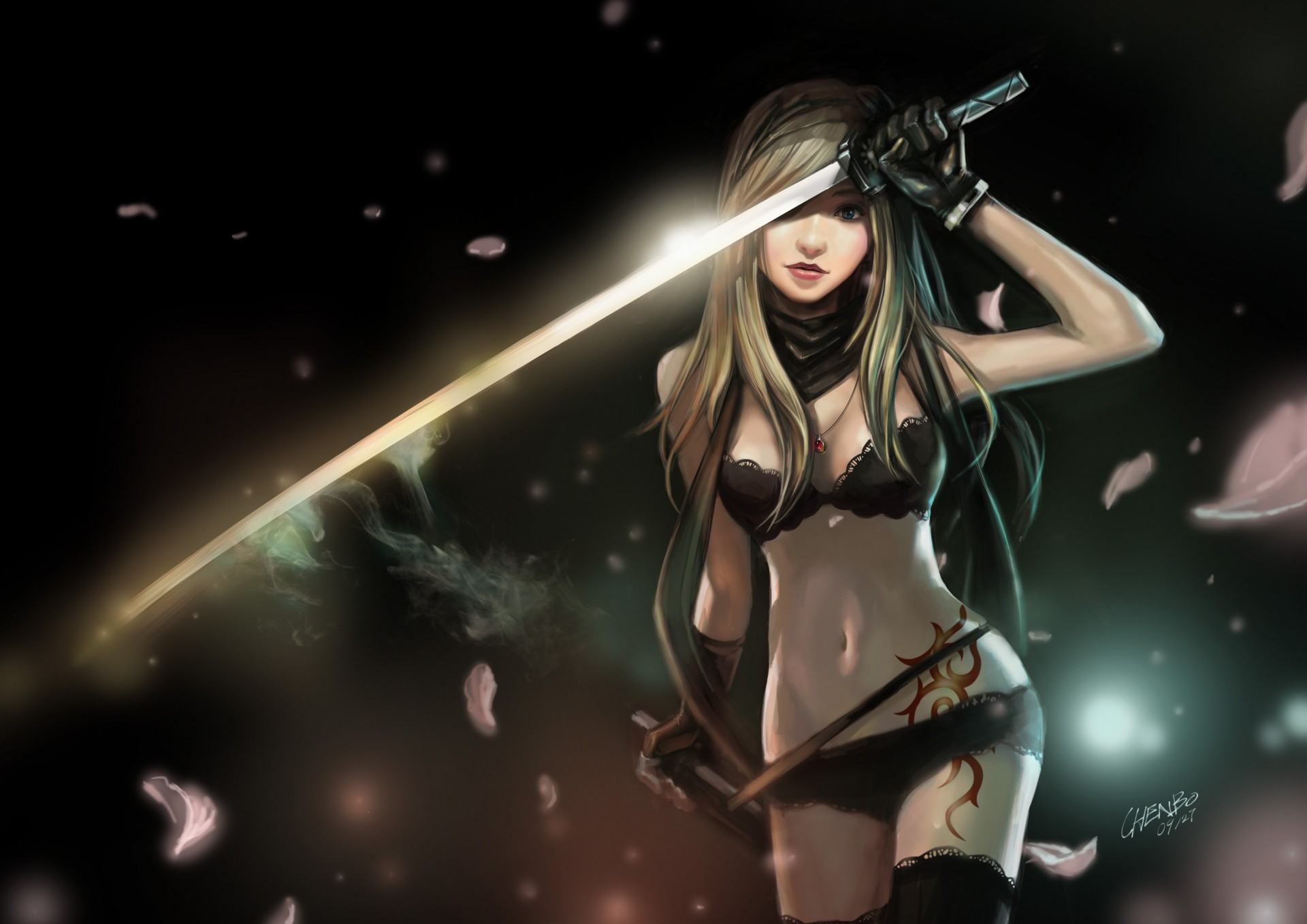 art weapon girl tattoos sword katana