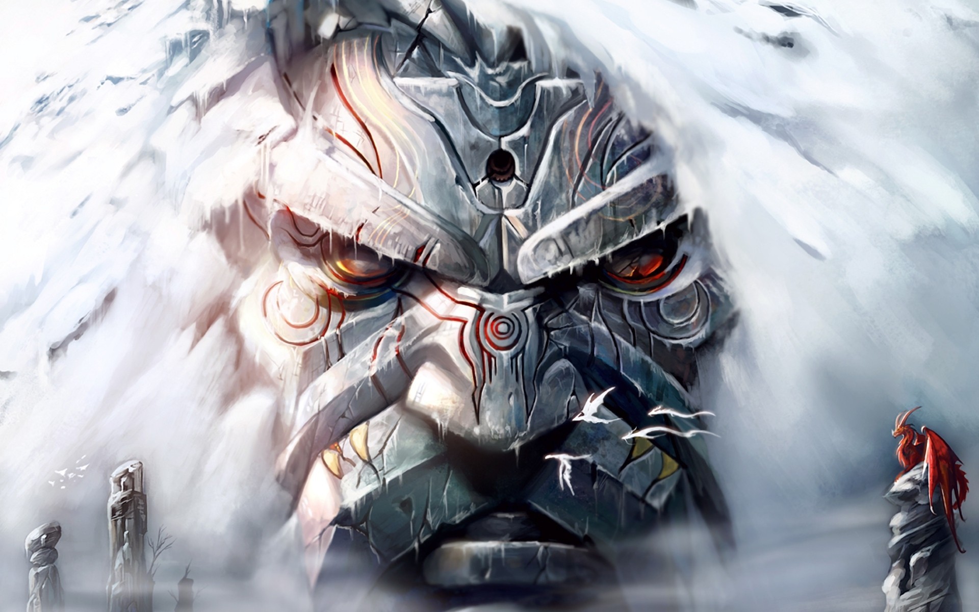 art face charm dragon snow runes rock