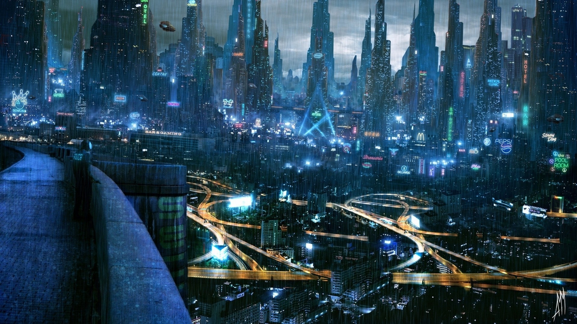 lichter cyberpunk stadt zukunft