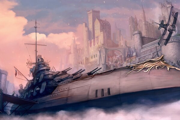 Airplane Ship anime War Battle Smoke