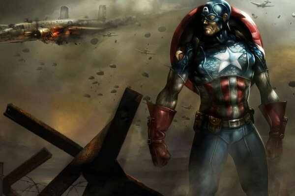 Comic book with Captain America at War Marvel