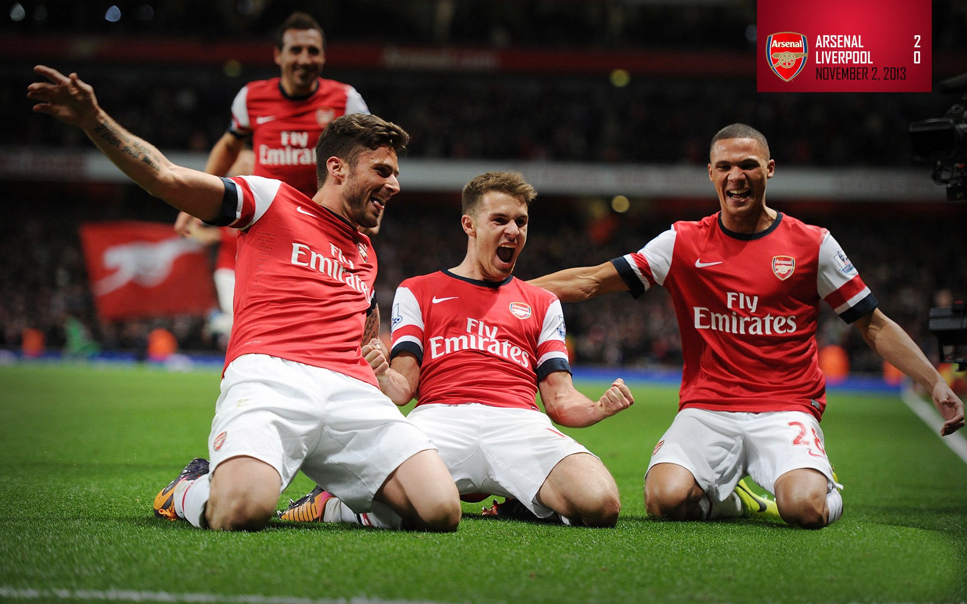 arsenal club de football gunners joueurs giroud ramsey kieran gibbs santi cazorla tribune fond