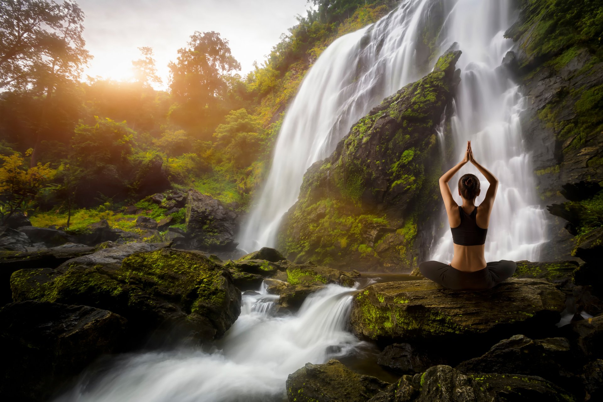 yoga girl waterfall