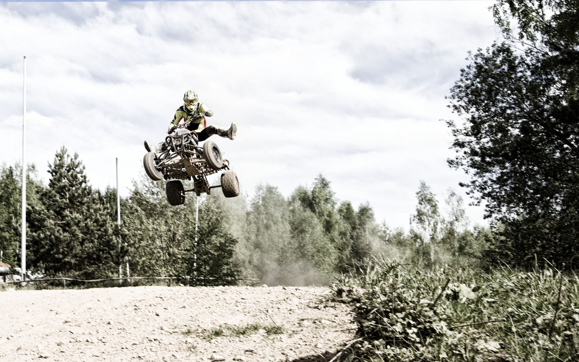 port road forest trees sky racer rider