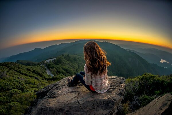 Cool landscape , girl on a rock !