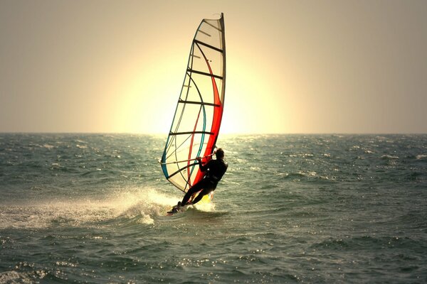 Voile solitaire de planche à voile avec l homme