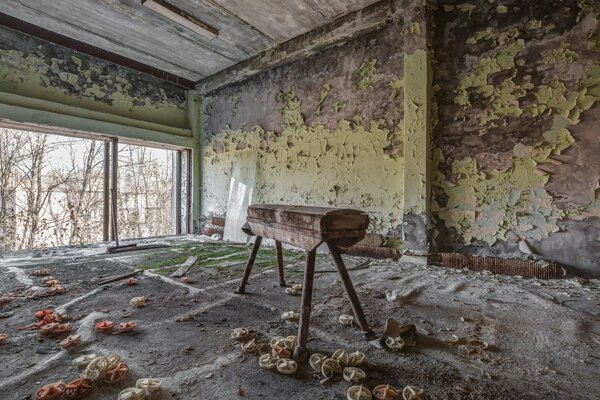 An abandoned gym in the Chernobyl zone