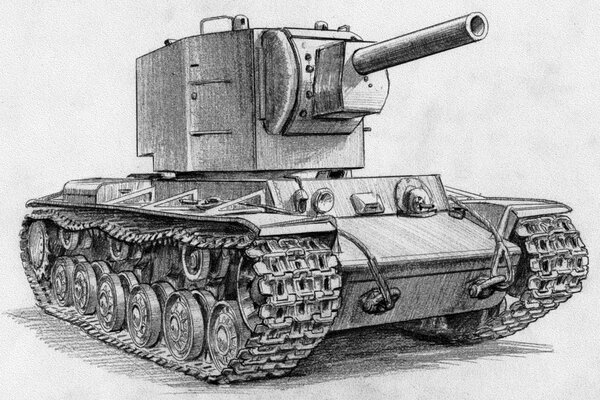 Pencil drawing of the kv-2 heavy tank