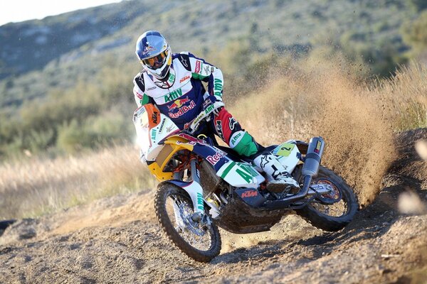 Red Bull rider on a motorcycle in Dakar