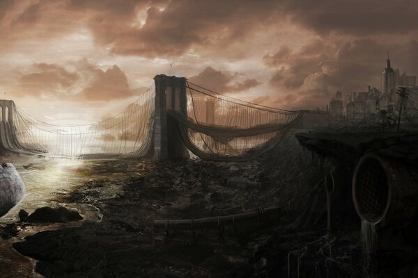 The ruined city after the post-apocalypse